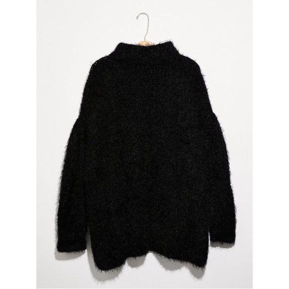 Free People Oasis Black Funnel Neck Eyelash Oversized Slouchy Sweater Tunic XL - Picture 4 of 15